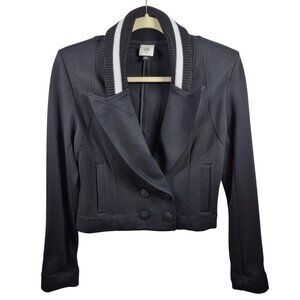 Cabi Jacket Womens 00 Old Money Cropped Blazer Stretch Knit Tailored Black Tie